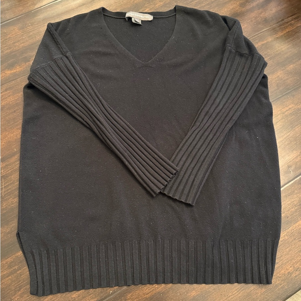 French Connection Oversized Ribbed V Neck Sweater S
